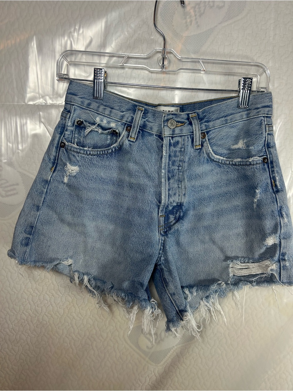 Agolde Light Blue High-Rise Denim Shorts